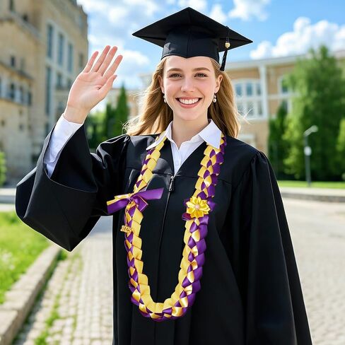 Graduation Lei 2024 in Blue and White Ribbon Leis for Graduation Braided Necklaces with 2024 Year Charm Class of 2024 Lei Accessories Graduation Gifts for Women and Men in Saudi Arabia