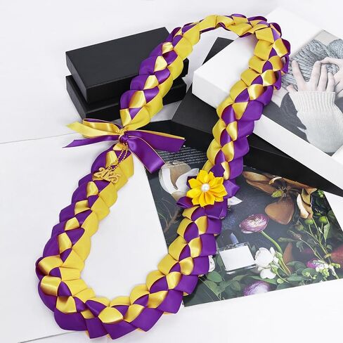 Graduation Lei 2024 in Blue and White Ribbon Leis for Graduation Braided Necklaces with 2024 Year Charm Class of 2024 Lei Accessories Graduation Gifts for Women and Men in Saudi Arabia