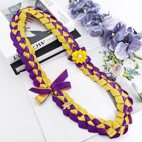 Graduation Lei 2024 in Blue and White Ribbon Leis for Graduation Braided Necklaces with 2024 Year Charm Class of 2024 Lei Accessories Graduation Gifts for Women and Men in Saudi Arabia