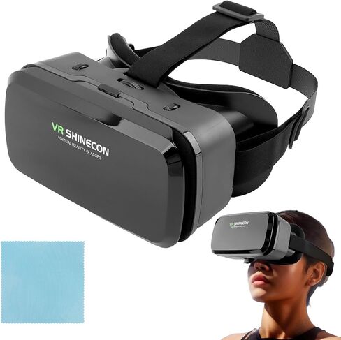 VR Shinecon VR Headset 3D VR Glasses ، Universal Virtual Reality Awoggles for Kids and Comple ، حماية قابلة للتعديل للعيون ، خوذة الواقع الافتراضي للأفلام والتلفزيون والفيديو. in Saudi Arabia