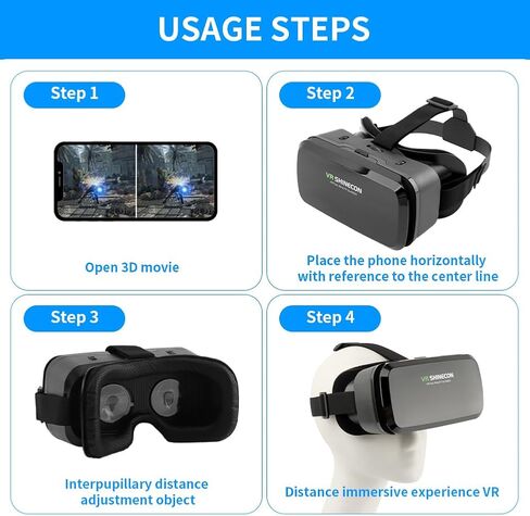 VR Shinecon VR Headset 3D VR Glasses ، Universal Virtual Reality Awoggles for Kids and Comple ، حماية قابلة للتعديل للعيون ، خوذة الواقع الافتراضي للأفلام والتلفزيون والفيديو. in Saudi Arabia