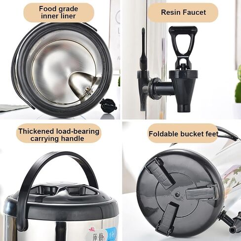 Stainless Milk Bucket 10L/14L/18L/20L Stainless Steel Hot Water Kettle Dispenser Boiler Warmer Coffee Urn with Cover and Spigot Milk Tea Bucket Insulated Barrel(10L) in Saudi Arabia