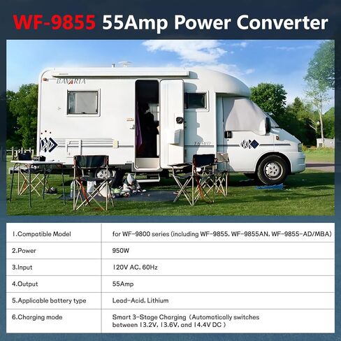 WF-9855 ، 55 AMP RV Power Converter لبطاريات الحشدية الرصاص ، متوافقة مع سلسلة WF-9855/WF-9800 ، إخراج 12 فولت ، شحن سريع ومزود بالطاقة مستقرة لل RVS ، المقطورات ، المعسكرون in Kuwait