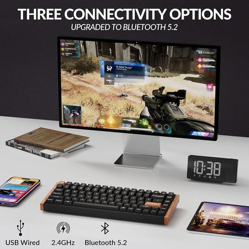 Keychron K2 هو لوحة مفاتيح ميكانيكية مخصصة مخصصة مخصصة لتأثير القاعة Gateron مفتاح مغناطيسي مزدوج ، QMK 2.4 GHz Bluetooth 5.2 RGB متوافق مع Windows Linux (الألومنيوم + الخشب) in Kuwait