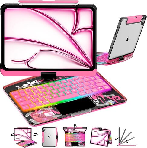 iPad Keyboard Case,for iPad Pro 11in(M4/M5) 2024/2025,Transparent Keyboard Case Featuring RGB Backlighting, 360° Rotating Trackpad, and Stylus Slot,White in Saudi Arabia