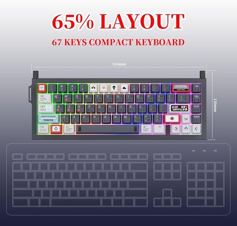 Kutethy KY67 Wireless Gaming Keyboard,Skeleton Aluminum Shell/Gasket Mount/65% Layout/2.4GHz/Type-C/BT5.0/Heat-Sublimation PBT Keycaps,Custom Game Mechanical Keyboard(Gateron Ghost Switch) in Saudi Arabia