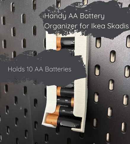 Chatelet AA Battery Holder for IKEA Skadis Pegboards | Organizer Accessory for AA Battery Storage for Skadis | Holds 10 Batteries | Pegboard Battery Rack | Made in USA (Battery Holder, White) in Saudi Arabia