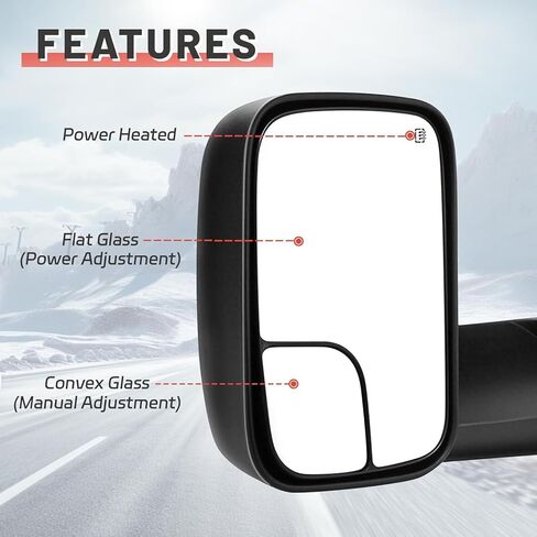 Driver and Passenger Side Tow Mirrors For for Dodge 02-08 Ram 1500 03-09 Ram 2500 3500 with POWER HEATED Without SIGNAL BLACK With Convex glasses in Kuwait