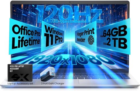 Dell 15.6-Inch Business&Student Laptop - Intel Core i7-1355U AI-Optimized, 15.6" FHD 120Hz, Backlit KB, Fingerprint Reader w/Windows 11 Pro, Office Pro Lifetime & GAN Charging, 64GB RAM | 2TB SSD in Kuwait