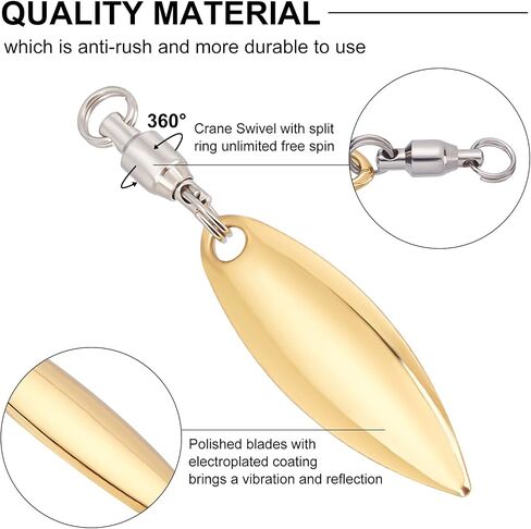 SUPERFINDINGS 15pcs Fishing Lures Willow or Colorado Blade Stainless Steel Color Spinner Blades Bearing Swivels Tail Spinner Spinnerbait Lure Making Supplies Bass Lures with 15pcs Fishing Spring Pins in Saudi Arabia