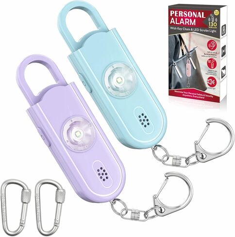 جهاز إنذار شخصي آمن للصوت ، 2 حزمة 130 ديسيبل صفرة صفارات الإنذار ، سلسلة مفاتيح إنذار أمان الطوارئ مع ضوء LED الصوتية ، صفارات الإنذار السلامة الشخصية للنساء ، الرجال ، الأطفال ، كبار السن in Kuwait