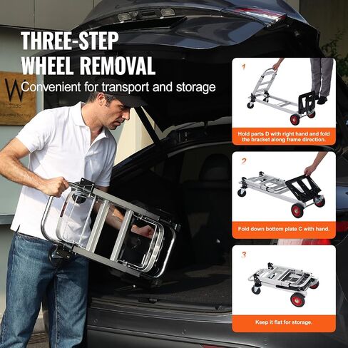 شاحنة يدوية قابلة للطي من الألومنيوم من VEVOR، تصميم 2 في 1 بسعة 400 رطل، عربة صناعية قابلة للطي شديدة التحمل، عربة دوللي بعجلات مطاطية للنقل والتحرك في المستودعات والسوبر ماركت والحديقة in Kuwait