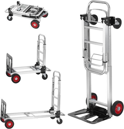 شاحنة يدوية قابلة للطي من الألومنيوم من VEVOR، تصميم 2 في 1 بسعة 400 رطل، عربة صناعية قابلة للطي شديدة التحمل، عربة دوللي بعجلات مطاطية للنقل والتحرك في المستودعات والسوبر ماركت والحديقة in Kuwait