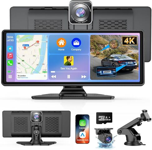 FAHREN Wireless Apple Carplay Screen for Car, 10.26" CarPlay & Android Auto Car Tablet with 4K Dash Cam & 2K Backup Camera, Audio Receivers, Carplay Radio, Voice Control/Music Play/GPS Navigation in Kuwait