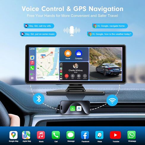 FAHREN Wireless Apple Carplay Screen for Car, 10.26" CarPlay & Android Auto Car Tablet with 4K Dash Cam & 2K Backup Camera, Audio Receivers, Carplay Radio, Voice Control/Music Play/GPS Navigation in Kuwait
