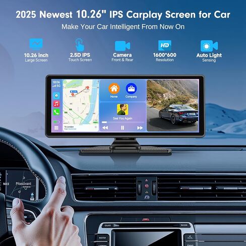 FAHREN Wireless Apple Carplay Screen for Car, 10.26" CarPlay & Android Auto Car Tablet with 4K Dash Cam & 2K Backup Camera, Audio Receivers, Carplay Radio, Voice Control/Music Play/GPS Navigation in Kuwait