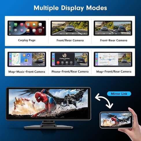 FAHREN Wireless Apple Carplay Screen for Car, 10.26" CarPlay & Android Auto Car Tablet with 4K Dash Cam & 2K Backup Camera, Audio Receivers, Carplay Radio, Voice Control/Music Play/GPS Navigation in Kuwait