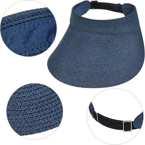 Straw Sun Visors Womens, Ponytail Beach Straw Visor, Packable Summer Sun Hats for Women Travel Khaki in Kuwait