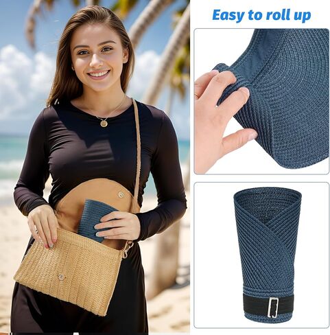 Straw Sun Visors Womens, Ponytail Beach Straw Visor, Packable Summer Sun Hats for Women Travel Khaki in Kuwait