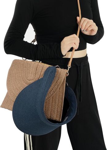 Straw Sun Visors Womens, Ponytail Beach Straw Visor, Packable Summer Sun Hats for Women Travel Khaki in Kuwait