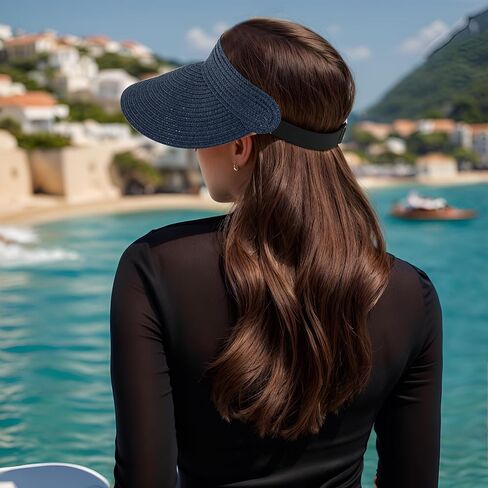 Straw Sun Visors Womens, Ponytail Beach Straw Visor, Packable Summer Sun Hats for Women Travel Khaki in Kuwait