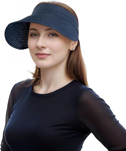 Straw Sun Visors Womens, Ponytail Beach Straw Visor, Packable Summer Sun Hats for Women Travel Khaki in Kuwait