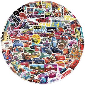 100Pcs Cartoon Cars Stickers for Water Bottle Waterproof Vinyl Animation Cars Movie Decals for Kids Laptop Tablet Scrapbook Binders Luggage Skateboard