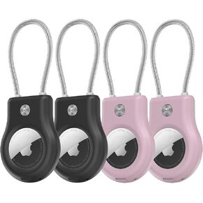 Air tag Holder,(4 Pack) Air tag Keychain with Secure Lock,Air Tags Case with Wire Cable for Apple Airtag,Anti-Lost Protective Case with Keyring for Luggage, Key, Pet, Bag, Black