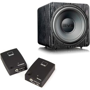 SVS SB-1000 Pro Sealed 12-Inch Subwoofer Bundle Soundpath Wireless Audio Adapter Full-Range Transmitter/Receiver - Black Ash