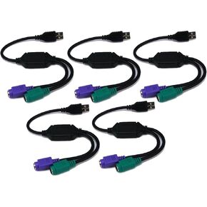 USB to Dual PS/2 Adapter, for Mouse and Keyboard - Black (Pack of 5)