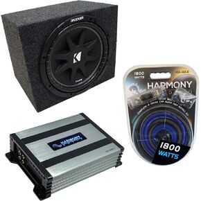 Harmony Audio Universal Car Stereo Rhino Coated Ported 10" Kicker Bundle Comp C10 Sub Box Enclosure & Harmony HA-A400.1 Amp