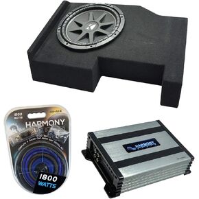 Harmony Audio Kicker Bundle Compatible with 2014 - UP Chevy Silverado Crew Cab 43C104 Comp C10 Single 10" Loaded Sub Box Enclosure with HA-A400.1 Amplifier