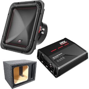 MTX S6512-44 12" 500-Watt RMS Dual 4Ω Square Car Audio Subwoofer + BS112V MTX Enclosure + JH5001 Amplifier