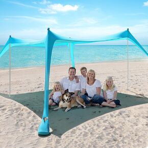 Beach Tent Sun Shelter - 9.8 x 6.5 Ft Beach Canopy UPF50+ UV Protection with Sandbags, Poles, Grond Pegs and Anti-Wind Ropes for Camping, Fishing, Backyard and Picnics