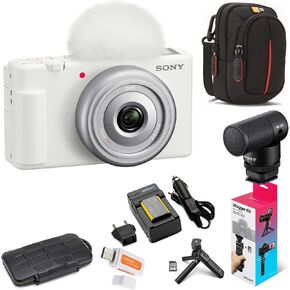 Sony ZV-1F Vlog Camera (White) with Vlogger Shotgun Microphone and Vlogger Accessory Kit Bundle (7 Items)