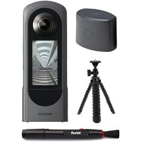 حزمة الكاميرا Ricoh Theta x 360 درجة مع غطاء العدسة ، وقلم تنظيف وثلاثية عنكبوت مقاس 10 بوصات (4 عناصر)