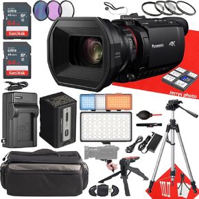 Panasonic HC-X1500 UHD 4K HDMI Pro Camcorder + 2PC 64 GB الذاكرة + بطارية إضافية + مصباح LED + مرشحات + ترايبود + المزيد (حزمة 27pc)