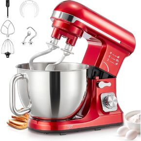 Stand Mixer Fohere, With Double Dough Hook, Wire Whip & Beater Mixers Kitchen Electric Stand Mixer, 6+P Speed Tilt-head Standing Mixer, Kitchen Mixer with Bowl & Splash Guard, Red