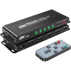 8K HDMI 2.1 Switch 4 in 1 Out 8K@60Hz 4K@120Hz HDMI Switcher 4 Ports Selector with Remote Support 48Gbps HDR 10+ Dolby Vision/Atmos HDCP 2.3 CEC VRR/ALLM