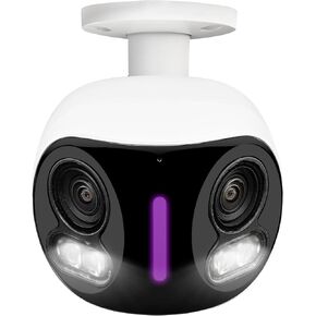 Lorex 4K 8MP IP Wired Dual Lens Camera Outdoor Security Camera ، إضاءة أمنية ذكية ، اكتشاف حركة ذكية ، 180 درجة بانورامية ، رؤية ليلية ملونة ، نقاش ثنائي الاتجاه ، IP67 ، الكاميرا فقط (M. تم تجديده) ، أبيض