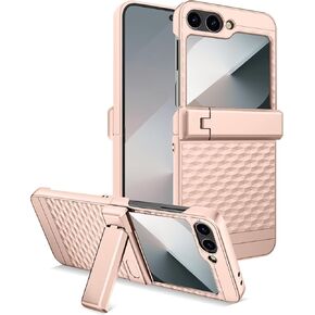Miimall Thin Cover for Flip 6 Phone Case Hinge Protection, [Front Screen Protector][Adjustable Kickstand] Anti-Scratch Shockproof Bumper for Samsung Z Flip 6 Case Cute, Pink