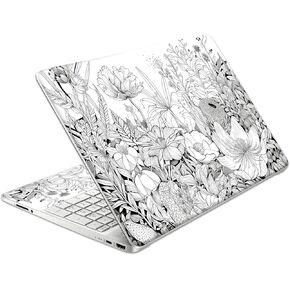 Laptop Skin Decal HP 15.6" - Black White Botanical, Laptop Cover Sticker, No Cutting Required, No Bubble, Waterproof, Scratch Resistant - Including Wide Screen and Wrist Pad
