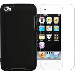 Compatible with iPod Touch 4 Case + Tempered Screen Protector (Black)