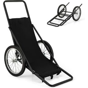 Tangkula Deer Cart, 550 LBS Deer Cart Game Hauler with Polyester Liner, 2 Big Rubber Wheels, 2 Buckle Straps, Ergonomic Handle, Heavy-Duty Folding Game Cart for Hunting, Hiking, Fishing