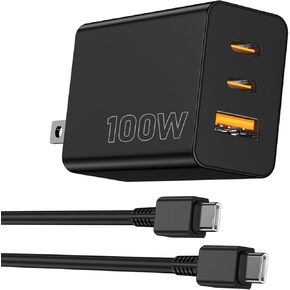 100W USB C Charger Block Fast Charging,3 Port (65W+20W+18W) Wall Charger,100 watt Type C Fast Charging USB-C Block Adapter&6FT Cable for iPhone 16/15 Pro Max Plus, iPad,Samsung Galaxy,MacBook