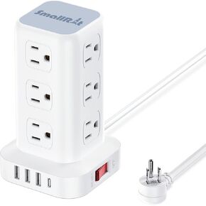 Tower Surge Protector Power Strip with 12 Outlets 4 USB (1 USB C), 6.5Feet Extension Cord with Multiple Outlets, Charging Station, Power Strip Tower, Office Desk Supplies