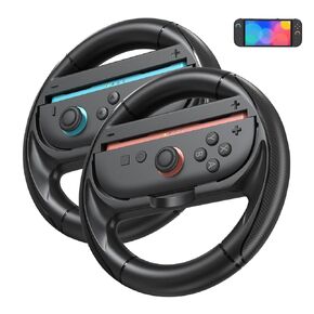 innoAura 6 in 1 Accessories Bundle for Switch 2(2025), Switch 2 Accessories Set with Steering Wheel * 2, J-con Grip * 2, Wrist Band * 2 , Family Sports Party Pack Accessories Compatible with Switch 2（Black）