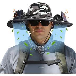 COLITT - Fishing Hat with Built in Fan.USB Charging or Solar powerSun Protection Bucket hat for Outdoor Fishing Outdoor Work