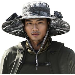 Wide Brim Solar Fan Hat, Outdoor Wide Brim Sun Hat with 2 Solar Fan for Men Women,Suitable for Outdoor Fishing,Hiking, Beach