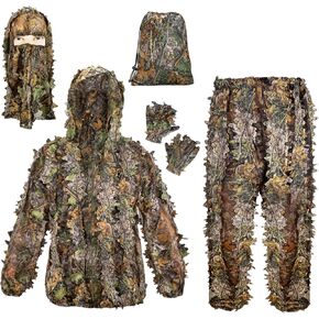 بدلة Ghillie ، بدلة وورقية ثلاثية الأبعاد للبالغين للصيد ، معدات الصيد ، بما في ذلك ملابس الصيد ، قفازات الصيد ، قناع الوجه الورقية وحقيبة